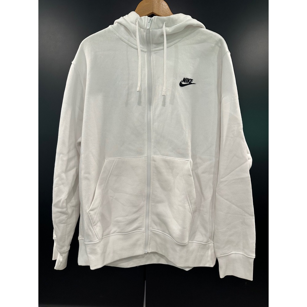 Nike Mens Sportswear Club Fleece Full Zip Hoodie White Black Logo BV2645-100 L